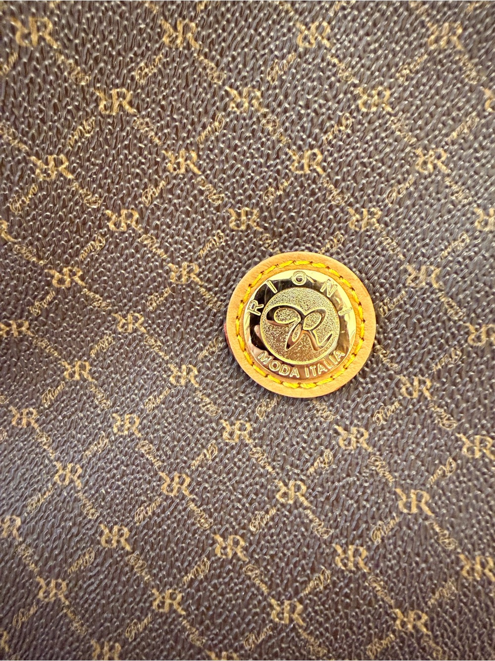 Rioni Moda Italia Canvas Tote Shoulder Bag Brown Monogram Print Handbag J9836Y - Picture 12 of 13
